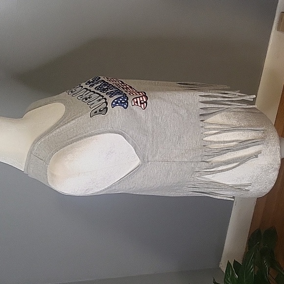 Love Peace & Lazy Days Gray America Fringe Sleeveless Top - Size S - Picture 2 of 9